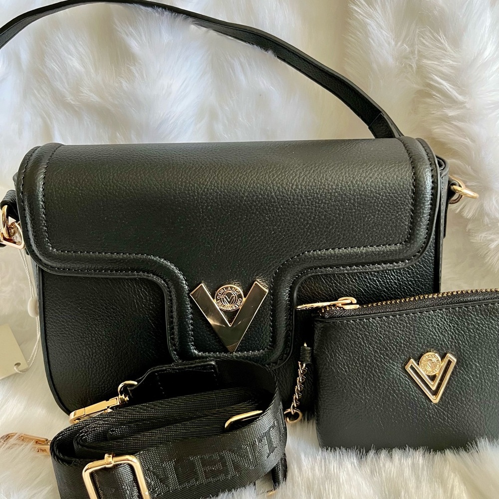 Valentino Orlandi Black Crossbody Bag with Gold Accents